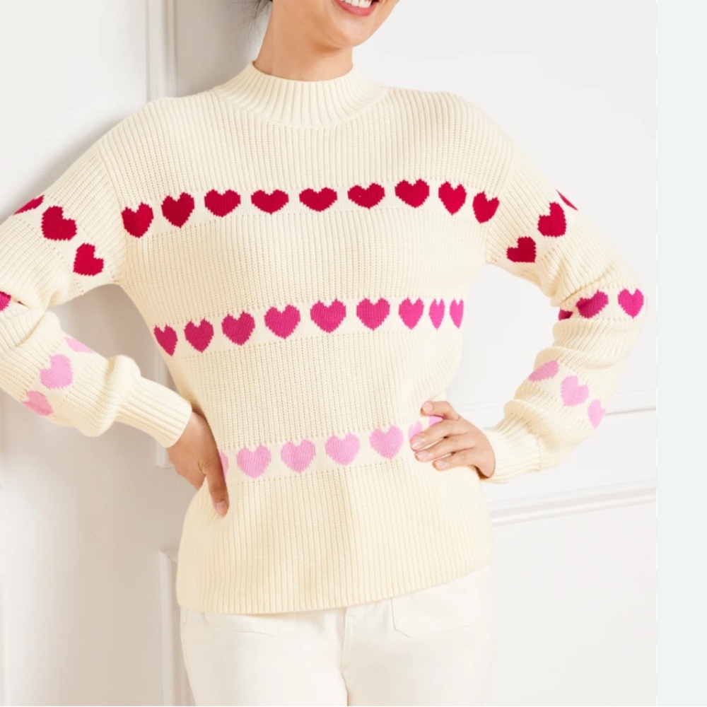NWT Talbots SHAKER STITCH MOCKNECK SWEATER - HEART Size L